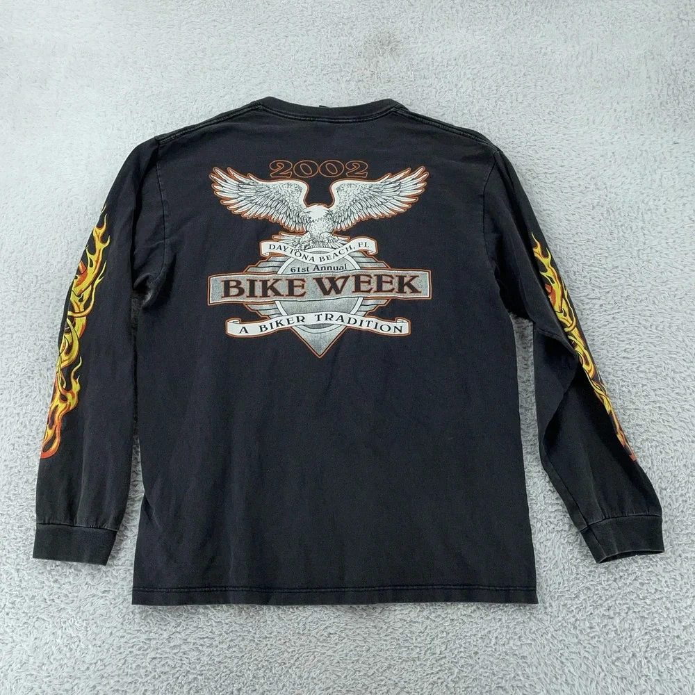 Vtg 2002 Daytona Beach Bike Week Flames Long Sleeve‎ T-Shirt Medium Levi's Biker